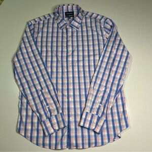Bonobos Shirt Men’s XL Blue Pink White Plaid Long Sleeves Nylon Spandex Slim Fit